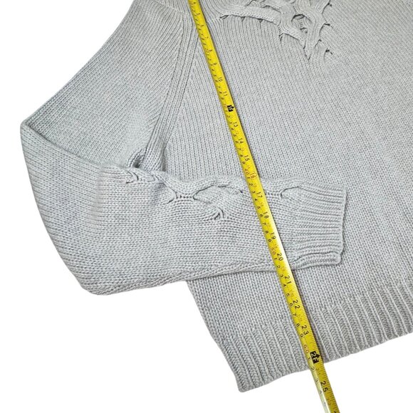 BCBGMAXAZRIA Chunky Sweater Sz.L Gray Wool Blend Boho Chic Coastal Cableknit - Picture 6 of 10